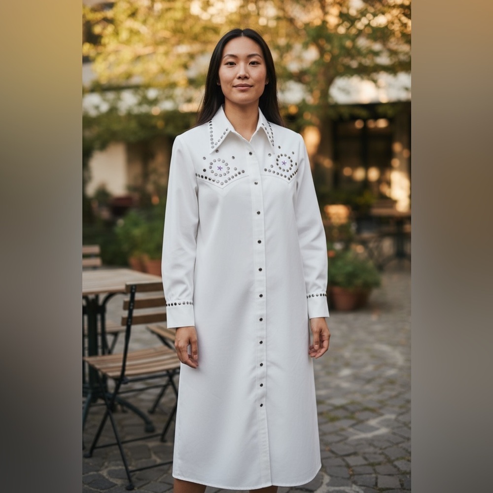 Vintage Sir James Maxi White Western-Style Button-Up Dress -Size 14/Large - Picture 3 of 16